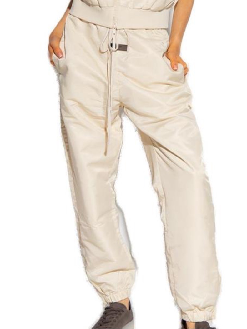 Fear Of God Essentials Logo Patch Drawstring Ankle Zip Track Pants Egg Shell Xs
